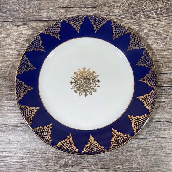 Gloria Fine Porcelain Teacup Saucer Plate Trio Set Cobalt Blue & Gold Vintage - Picture 7 of 10